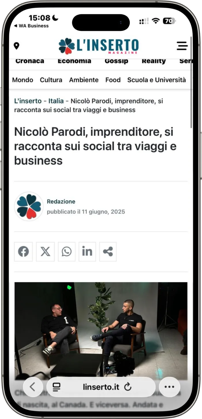 L'Inserto Magazine: «Nicolò Parodi, imprenditore, si racconta sui social tra viaggi e business»